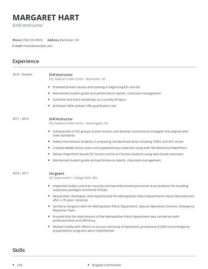 Drill Instructor Resume