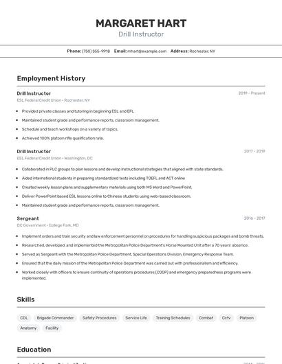 Drill Instructor Resume