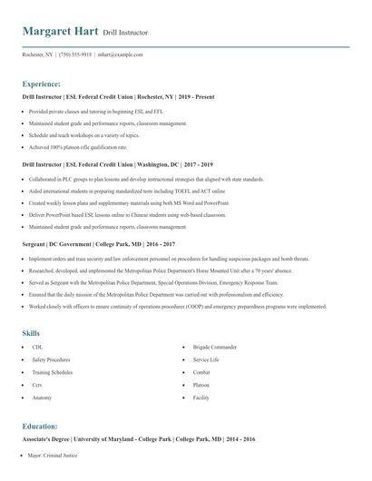 Drill Instructor Resume