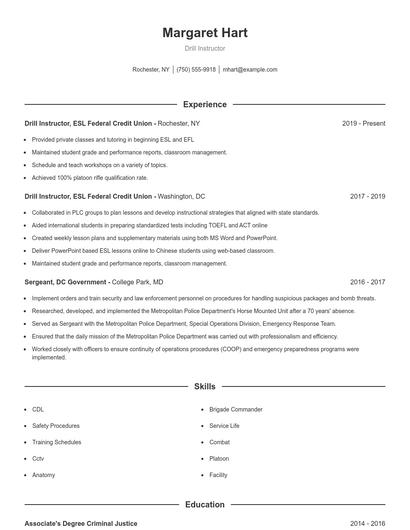 Drill Instructor Resume