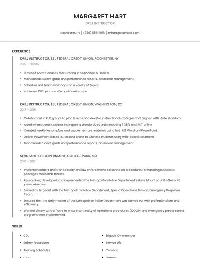 Drill Instructor Resume