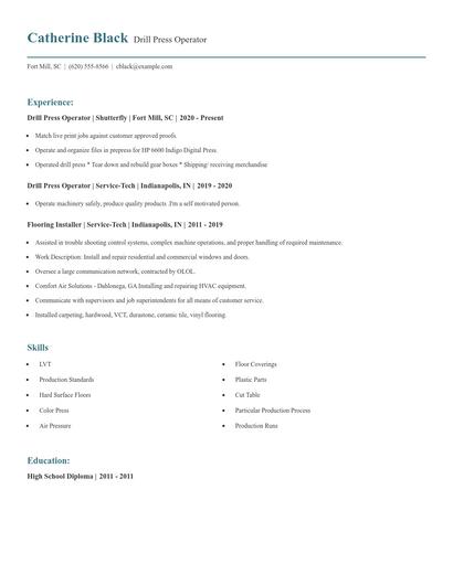 Drill Press Operator Resume