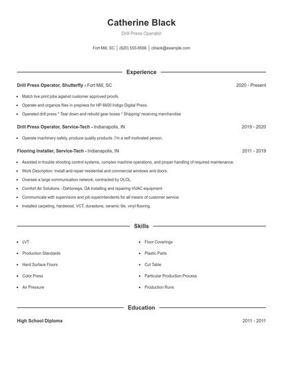 Drill Press Operator Resume