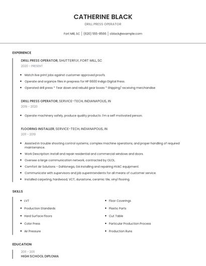 Drill Press Operator Resume