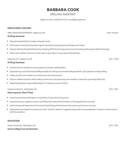Drilling Assistant Resume