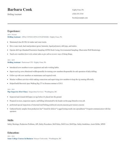 Drilling Assistant Resume