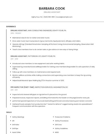 Drilling Assistant Resume