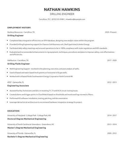 Drilling Engineer Resume