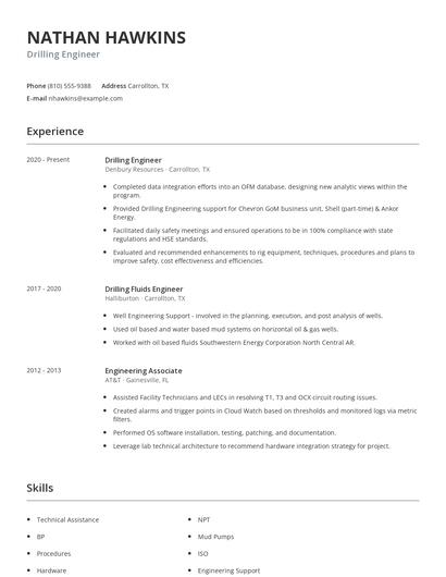 Drilling Engineer Resume