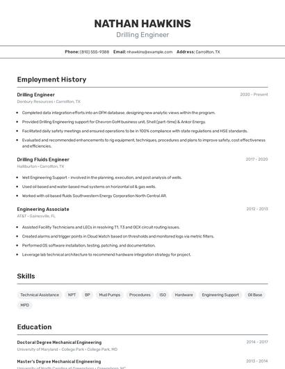 Drilling Engineer Resume