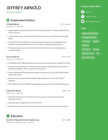 Drilling Engineer Resume