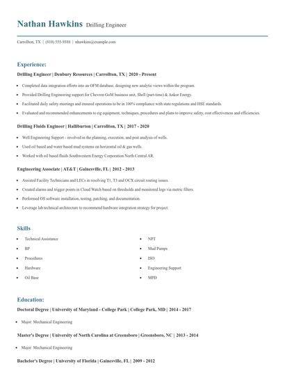 Drilling Engineer Resume