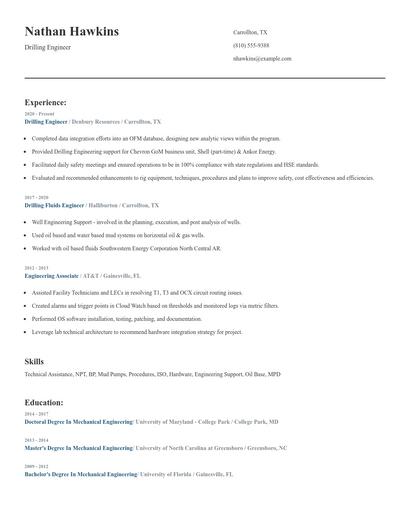 Drilling Engineer Resume