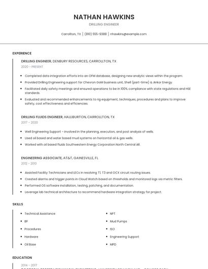 Drilling Engineer Resume