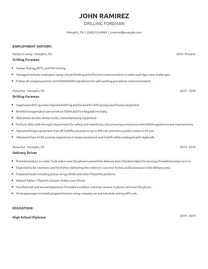 Drilling Foreman Resume