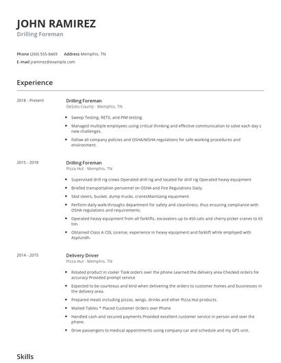 Drilling Foreman Resume
