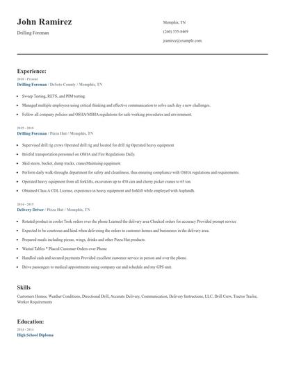 Drilling Foreman Resume