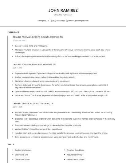 Drilling Foreman Resume