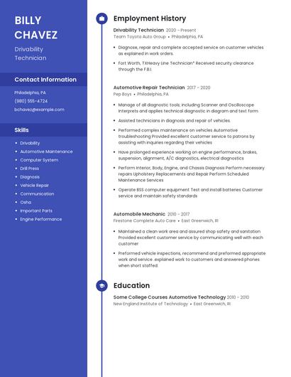 Drivability Technician Resume