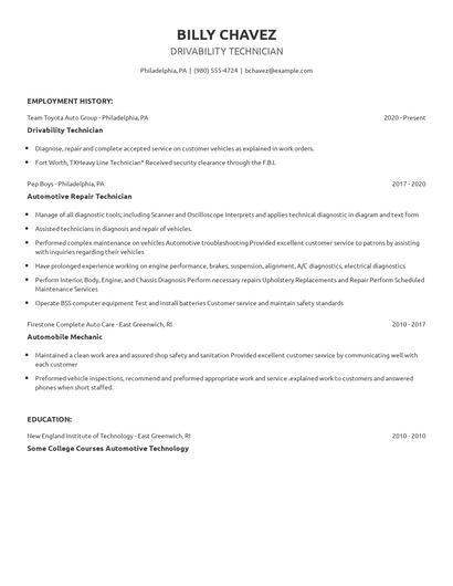 Drivability Technician Resume