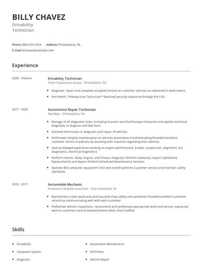 Drivability Technician Resume