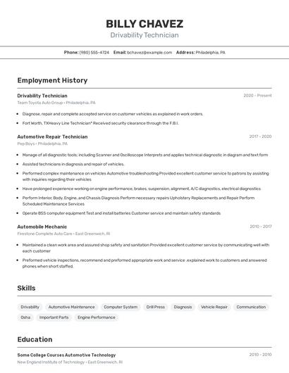Drivability Technician Resume