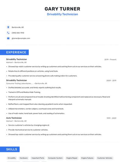 Drivability Technician Resume