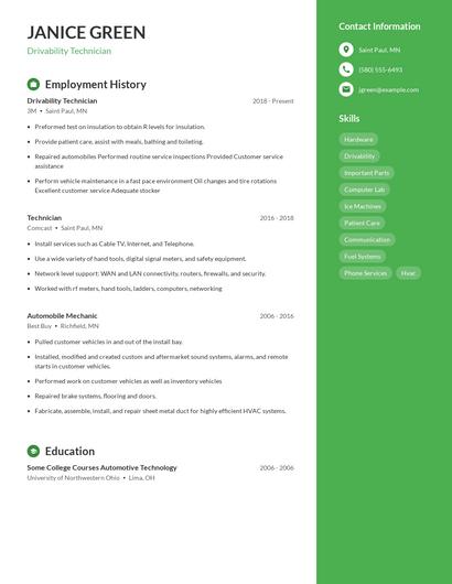 Drivability Technician Resume