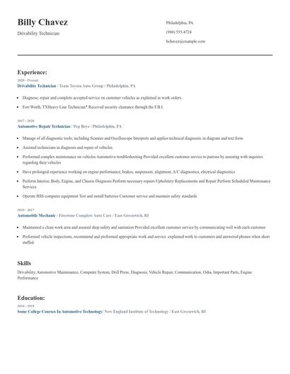 Drivability Technician Resume