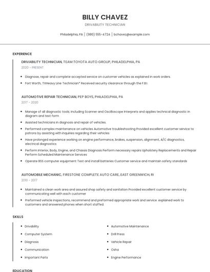 Drivability Technician Resume