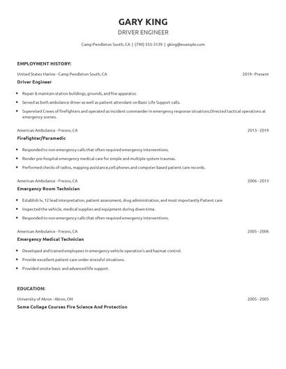 Driver Engineer Resume