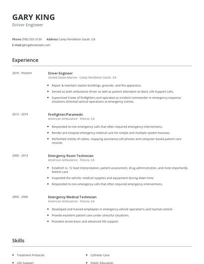 Driver Engineer Resume