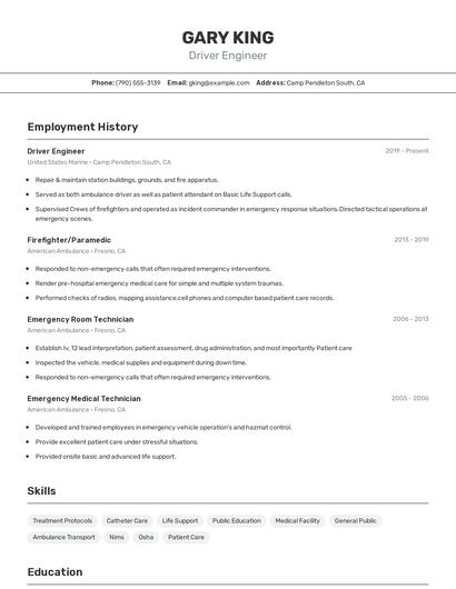 Driver Engineer Resume
