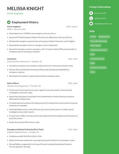 Driver Engineer Resume