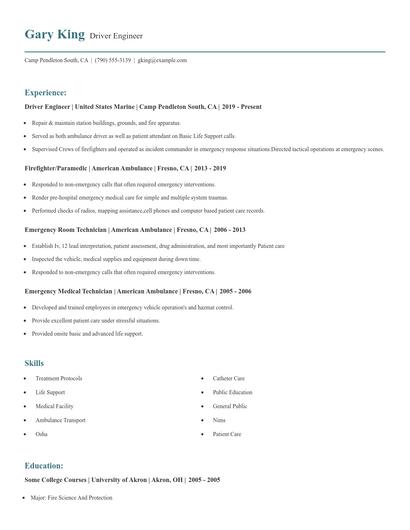 Driver Engineer Resume