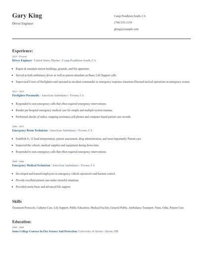 Driver Engineer Resume