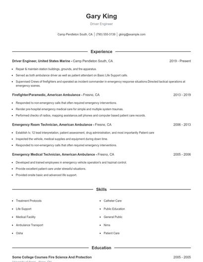 Driver Engineer Resume