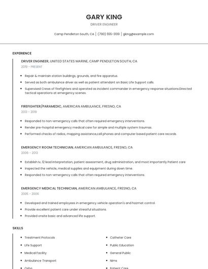 Driver Engineer Resume