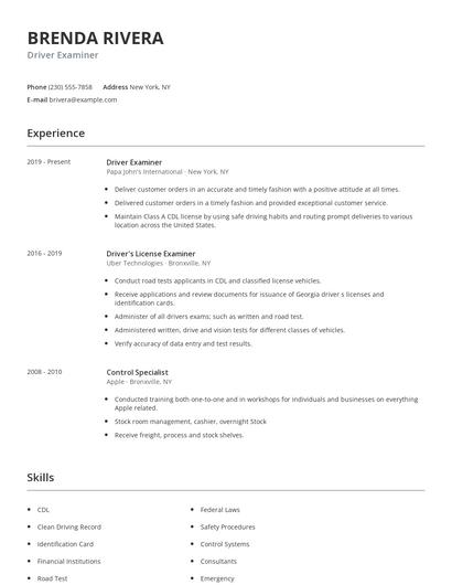 Driver Examiner Resume