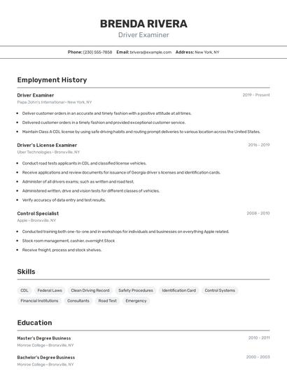 Driver Examiner Resume