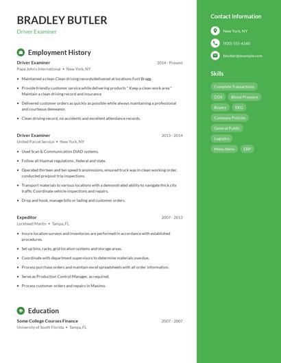 Driver Examiner Resume
