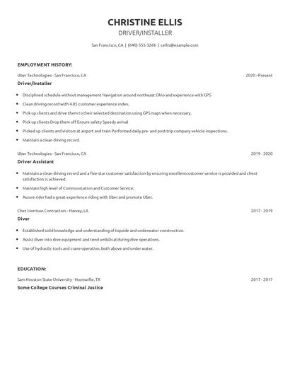 Driver/Installer Resume