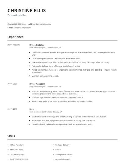 Driver/Installer Resume