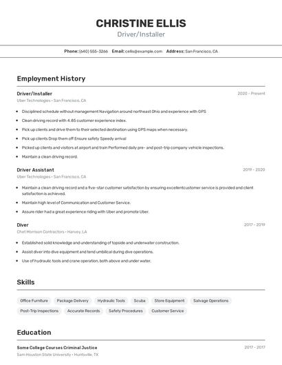 Driver/Installer Resume