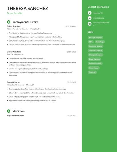 Driver/Installer Resume