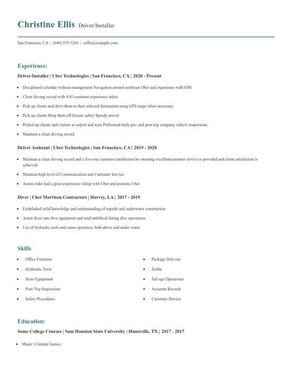 Driver/Installer Resume