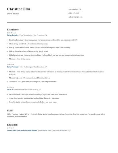 Driver/Installer Resume