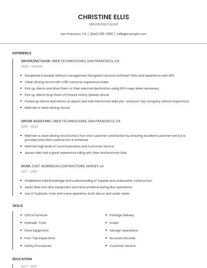 Driver/Installer Resume