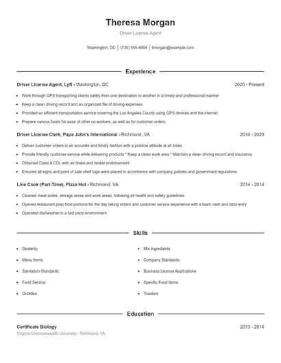 Driver License Agent Resume