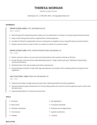 Driver License Agent Resume